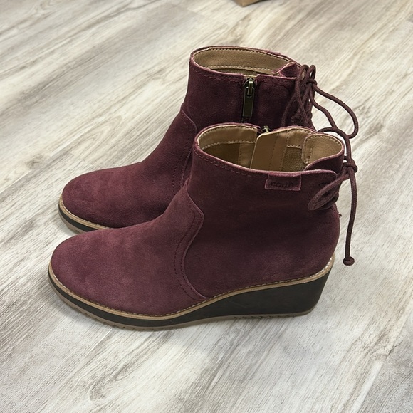 Earth Calia Wedge Bootie / Burgundy Suede Leather Ankle Boot / Women’s Size 8.5 - Picture 5 of 8